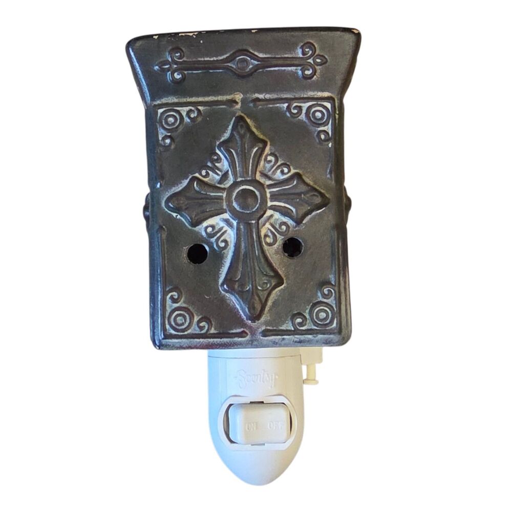 Scentsy Charlemagne Mini Warmer Plug In Retired Fleur De Lis Cross Bronze Brown